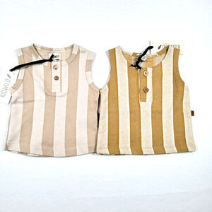 Beige and Tan Striped Short Sleeve Tees